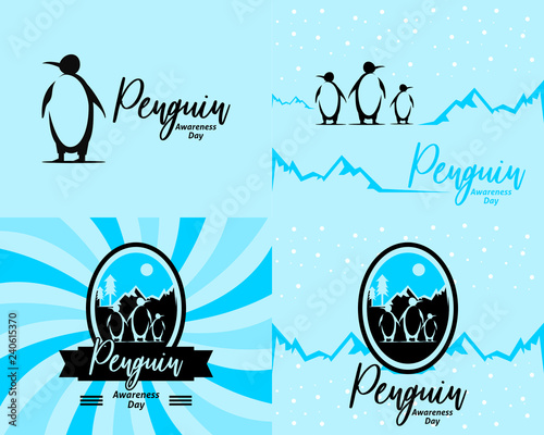 Set of penguin awareness day vector illustration