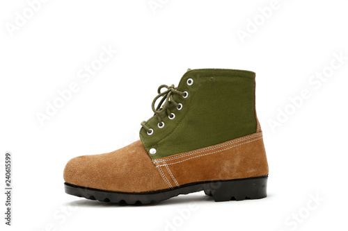 Yellow green leather shoes army high top shoes