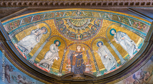 Apse with golden mosaic in the Church of Santa Francesca Romana, in Rome, Italy.