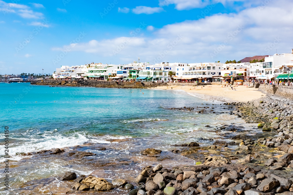 Beautiful view on the Atlantic Ocean on the island of Lanzarote in the village Playa Blanca, Lanzarote, Canary Islands, Spain