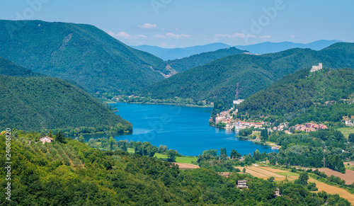 Panoramic sight of the Piediluco Lake as seen from Labro. Province of Rieti, Lazio, Italy. © e55evu