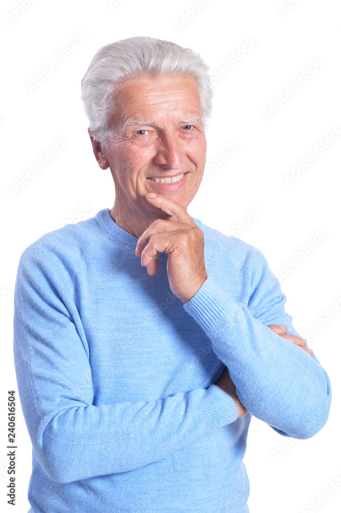 Happy senior man posing on white background Happy senior man posing on white background