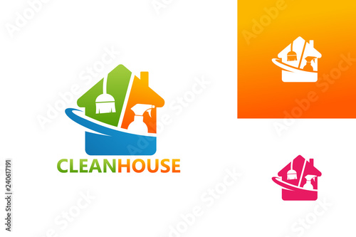 Clean House Logo Template Design Vector, Emblem, Design Concept, Creative Symbol, Icon