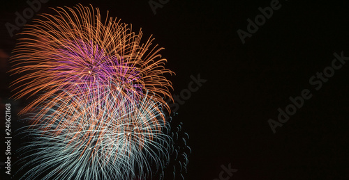 Real Fireworks, long exposure, cropped and close up with copy space