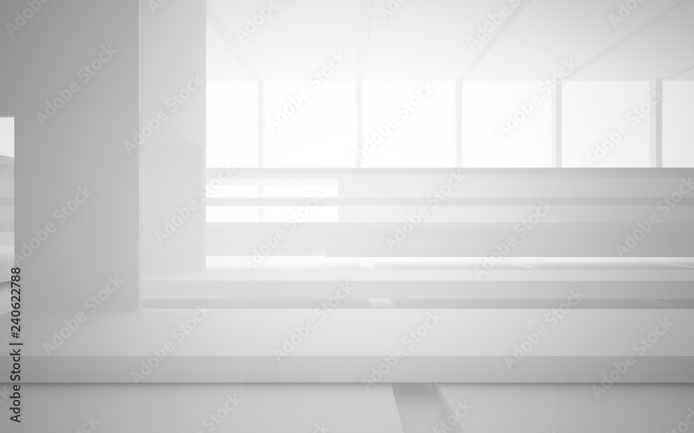 Abstract white interior multilevel public space with window. 3D illustration and rendering. Abstract white interior multilevel public space with window. 3D illustration and rendering.
