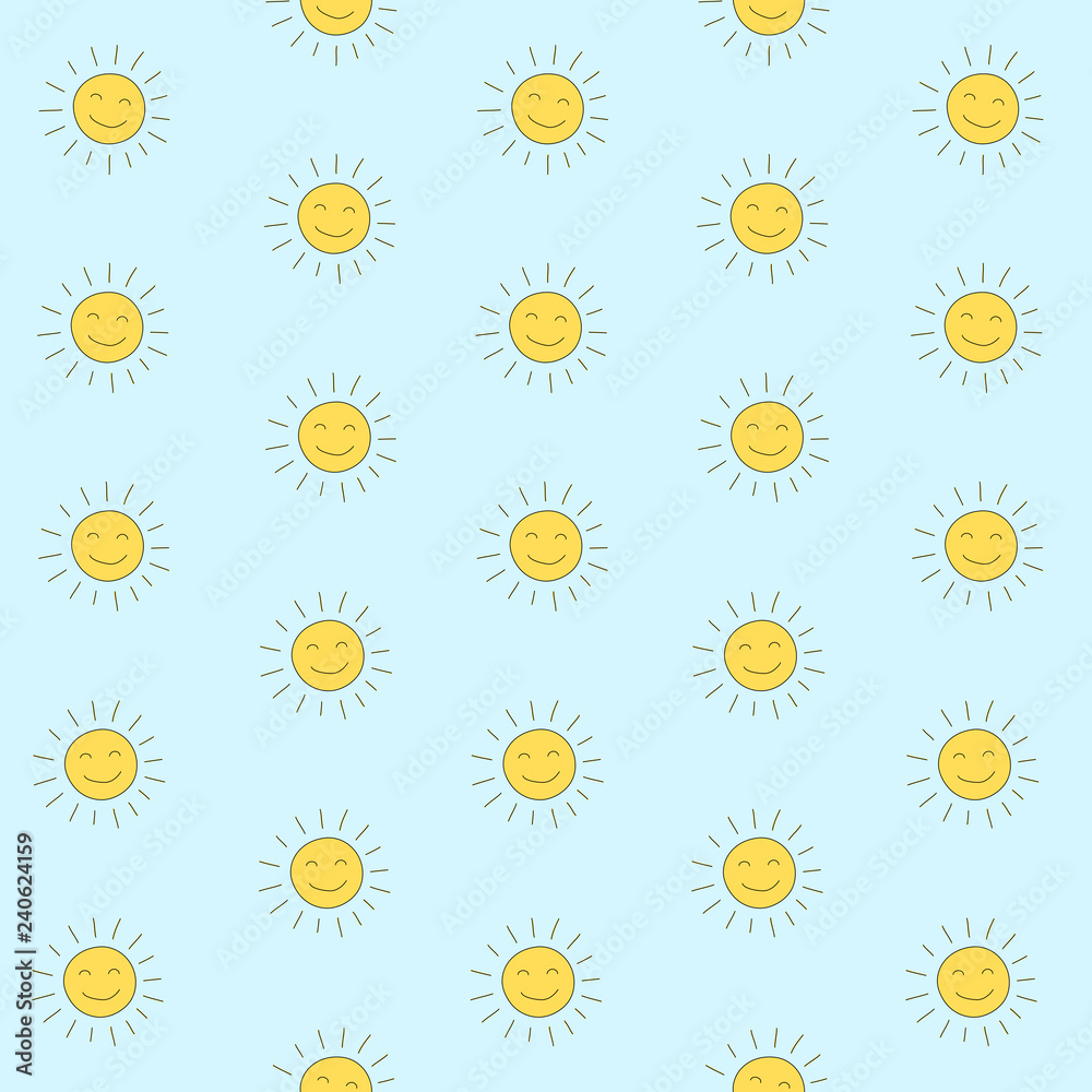 Cartoon seamless pattern with cute sun. Vector hand drawn illustration. Cartoon seamless pattern with cute sun. Vector hand drawn illustration.
