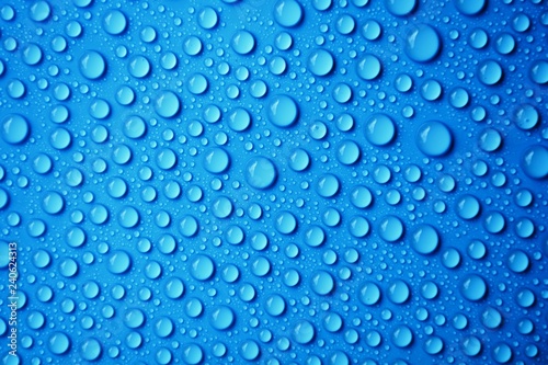 drops water on blue background