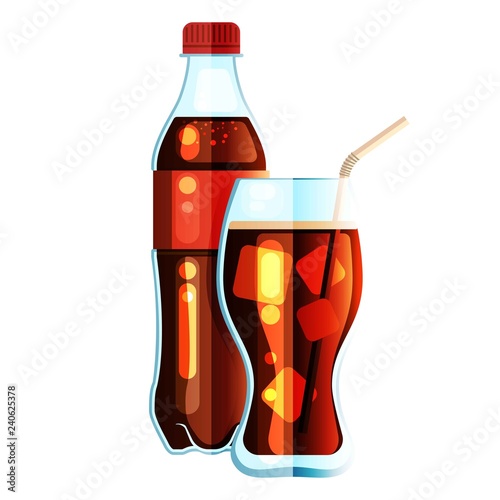 cola bottle icon soda bottle with red lable and with a glass