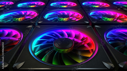 Computer cooler with RGB LED light 3d rendering