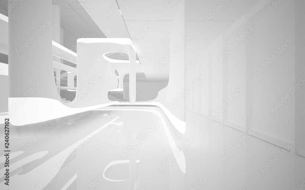 Fototapeta premium White smooth abstract architectural background. Night view with illumination. 3D illustration and rendering