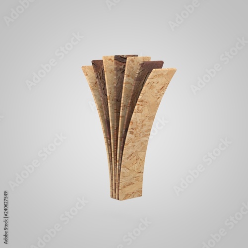 3D wooden letter I uppercase. 3D rendering chipboard font. Cutaway plywood alphabet