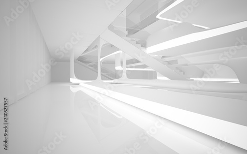 White smooth abstract architectural background. Night view with illumination. 3D illustration and rendering