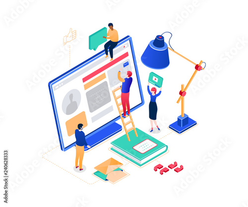 Social media marketing - modern colorful isometric vector illustration