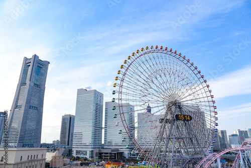 Landscape of Minato Mirai 21 area of Yokohama City in Kanagawa, Japan. Yokohama is the second largest city in Japan by population and most populous municipality. photo