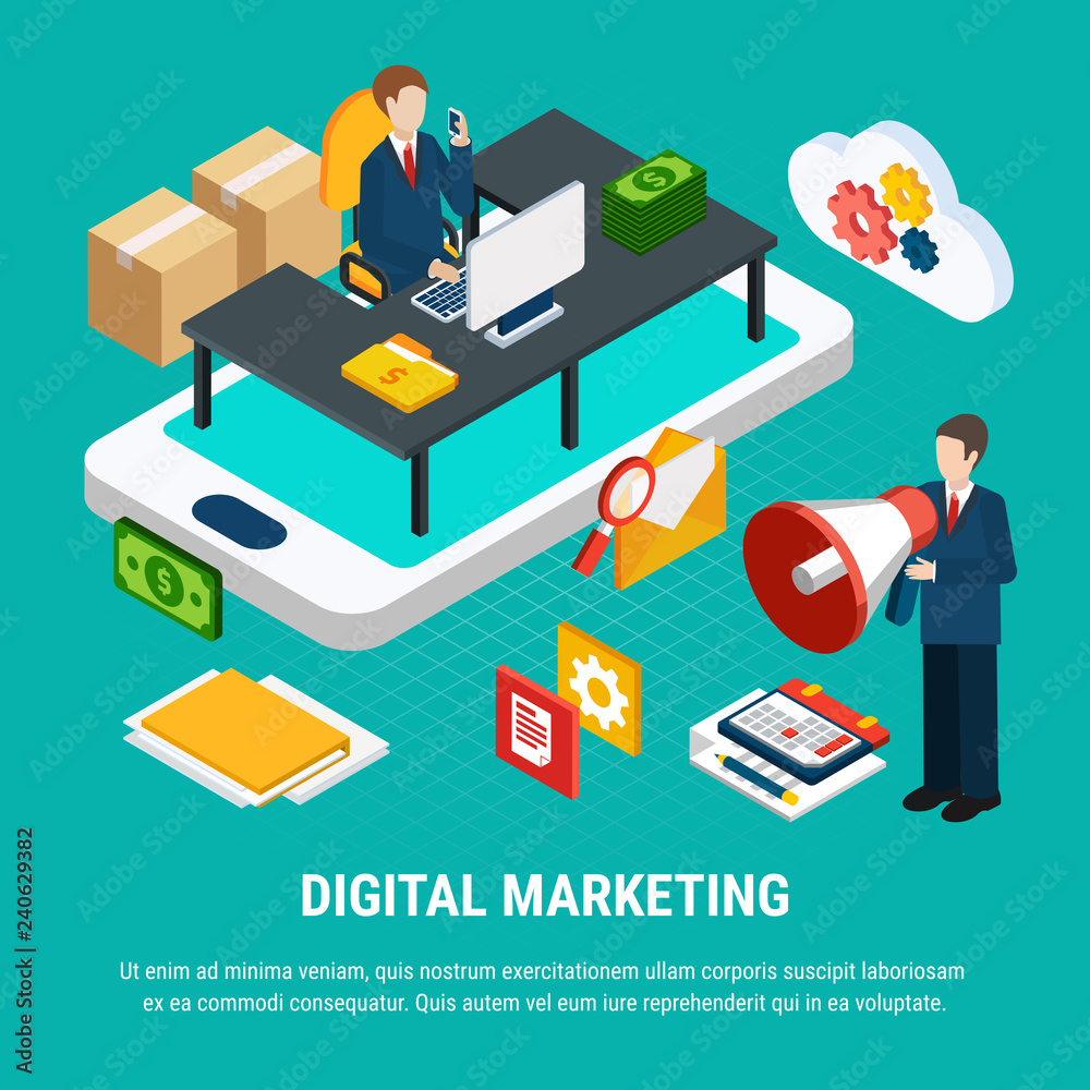 Digital Marketing Isometric Concept