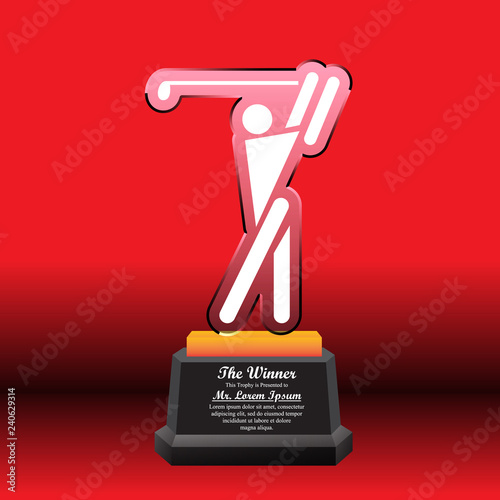 Crystal trophy certificate design template on red background.