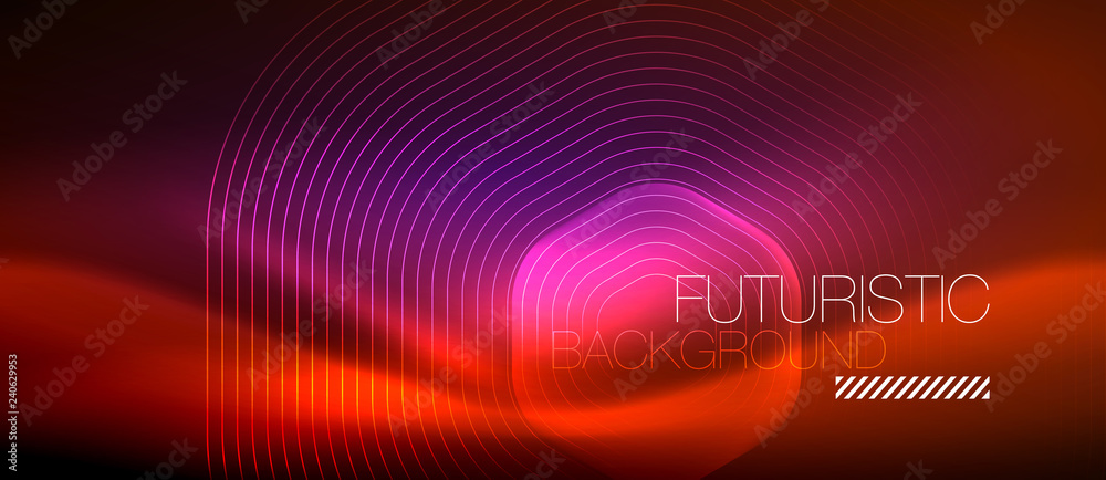 Neon glowing lines, magic energy space light concept, abstract background wallpaper design