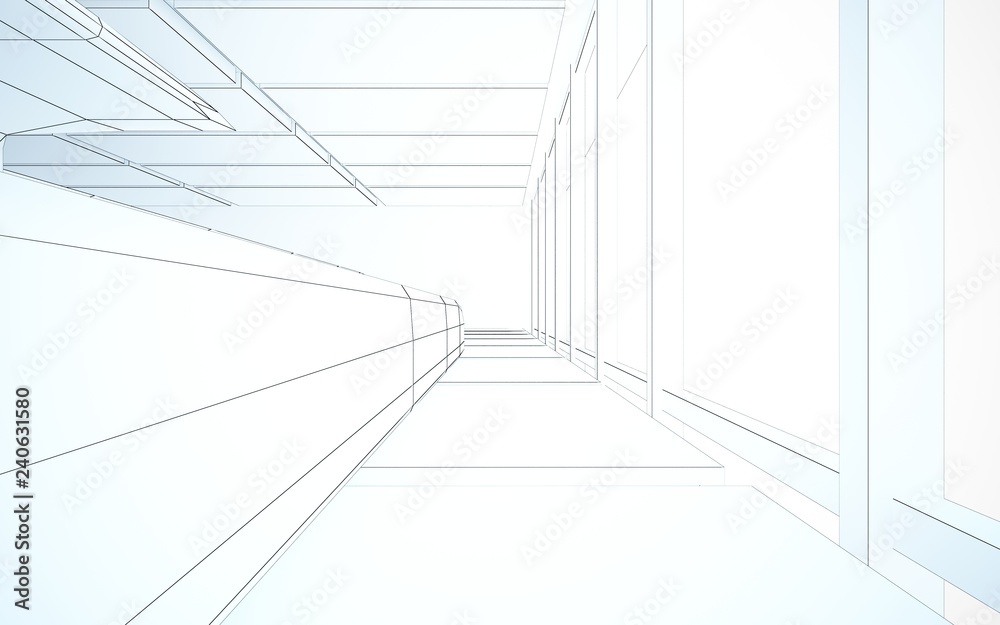 Abstract drawing white interior multilevel public space with window. 3D illustration and rendering. Abstract drawing white interior multilevel public space with window. 3D illustration and rendering.