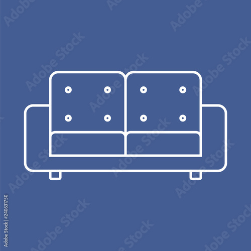 Line icon two-seater sofa isolated on dark blue background. Vector illustration.