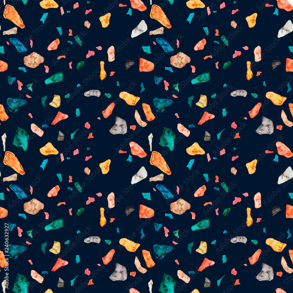 Obraz premium Granite, Terrazzo & Tile. Terrazzo seamless pattern. Vibrant colors. Textured shapes. Granite textured shapes in vibran. Hand drawn Patterns. Colorful hand drawn design for textiles, dishes, surface.