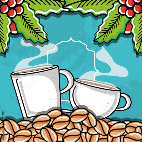 delicious cups of coffee with grains