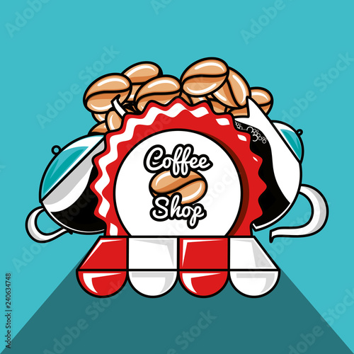 emblem of coffee shop with set icons