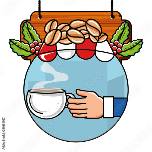 delicious cup with hand and coffee