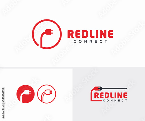 Red Line or Plug logo design concept, Electric logo design concept