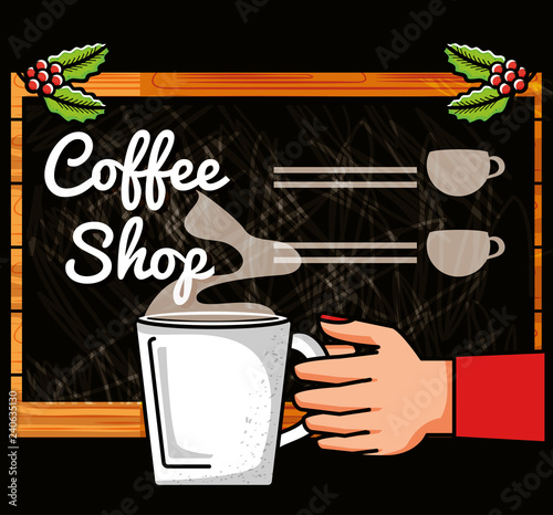 coffee shop with hand and cup