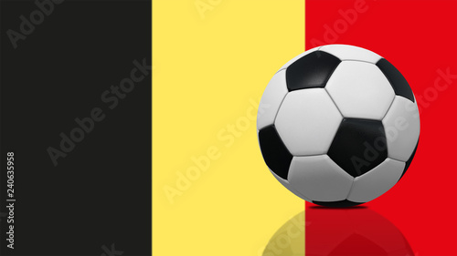 Realistic soccer ball on Belgium flag background.