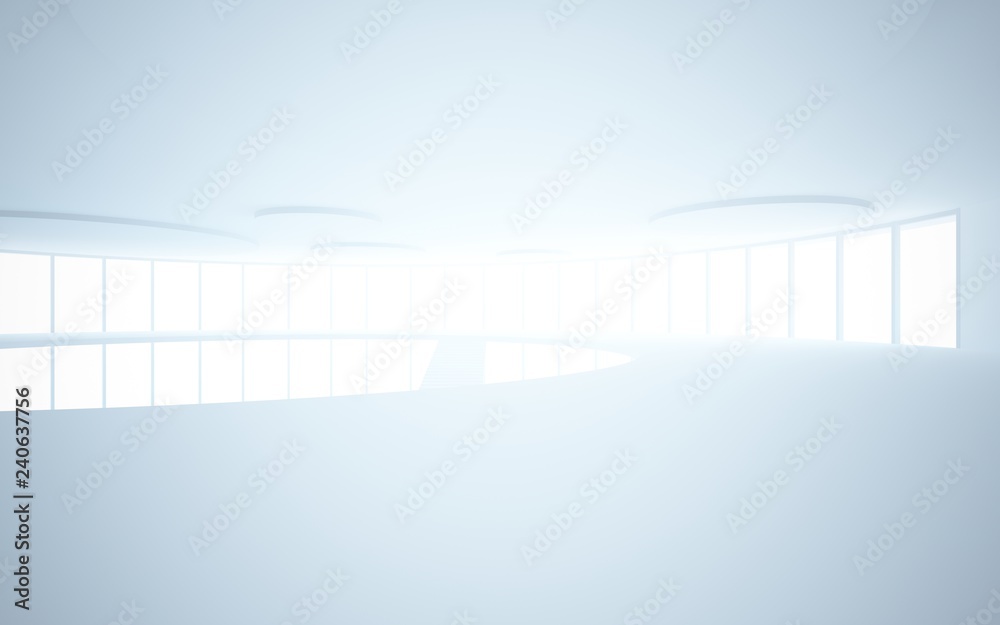 Obraz premium Abstract white interior multilevel public space with window. 3D illustration and rendering.