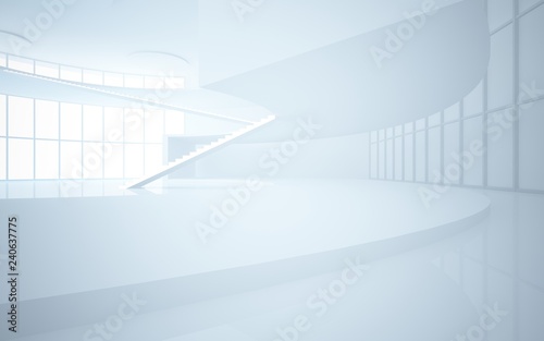 Abstract white interior multilevel public space with window. 3D illustration and rendering.