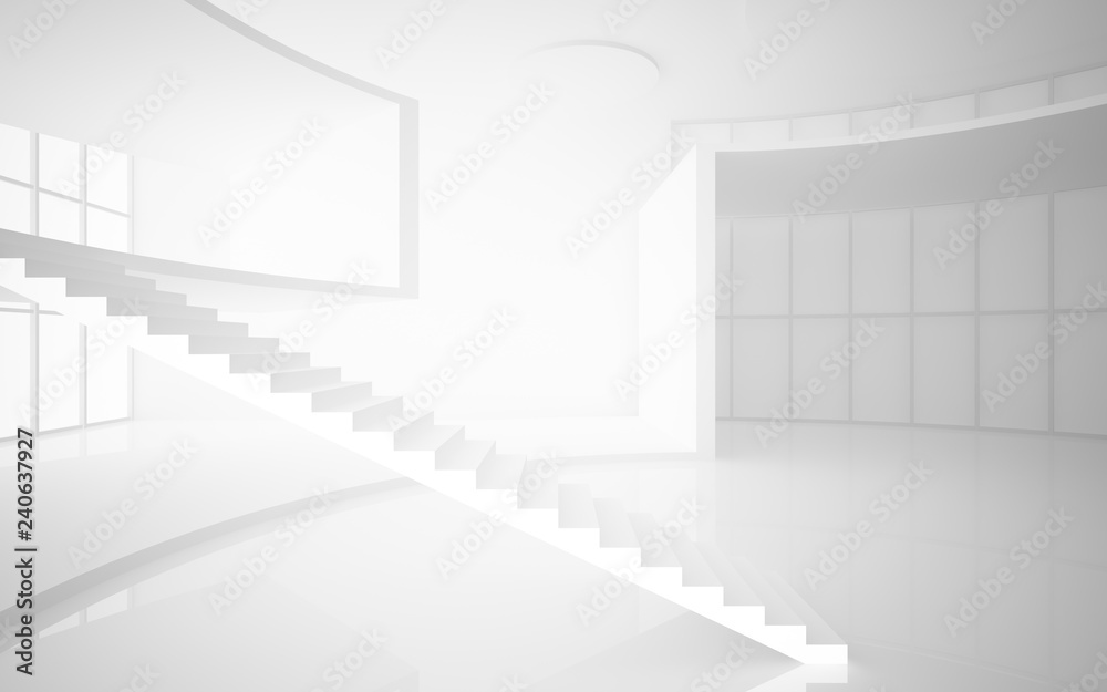 Fototapeta premium Abstract white interior multilevel public space with window. 3D illustration and rendering.