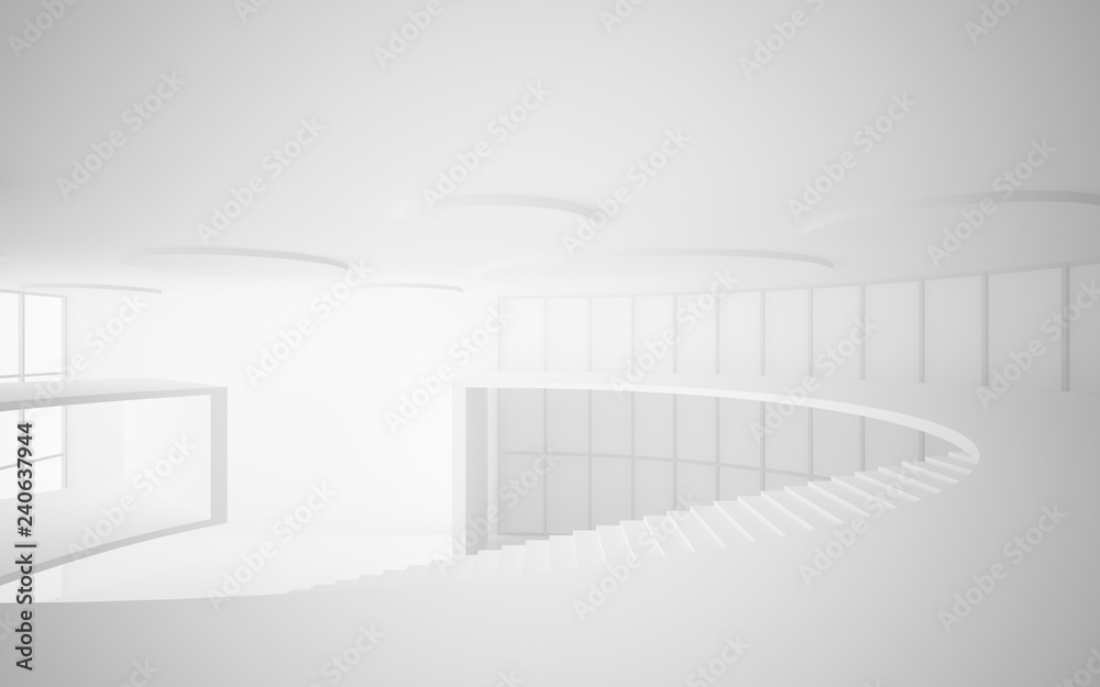 Fototapeta premium Abstract white interior multilevel public space with window. 3D illustration and rendering.
