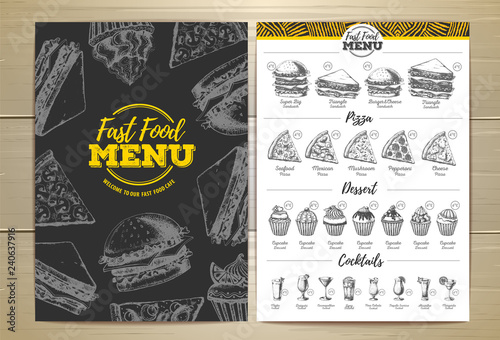 Vintage fast food menu design. Sandwich sketch