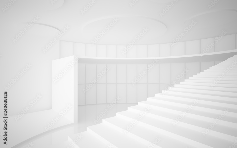 Fototapeta premium Abstract white interior multilevel public space with window. 3D illustration and rendering.