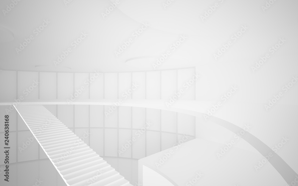 Fototapeta premium Abstract white interior multilevel public space with window. 3D illustration and rendering.