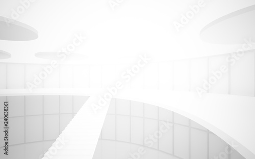 Abstract white interior multilevel public space with window. 3D illustration and rendering.