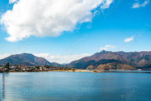 Autumn colors at Fujikawaguchiko - a Japanese resort town in the northern foothills of Mount Fuji. It surrounds Lake Kawaguchi, one of the scenic Fuji Five Lakes in Japan