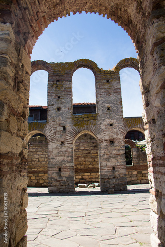 Ruins of an ancient temple complex in Nessebar. Old church ruin in Nessebar  ancient city on the Black Sea coast of Bulgaria.