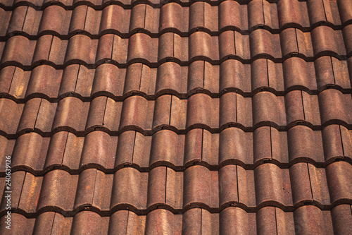 Close up of red roof texture tile