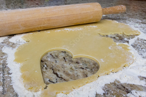 Dough with Rolling Pin and Flour