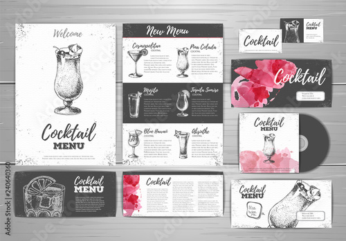 Cocktail menu document template. Corporate identity