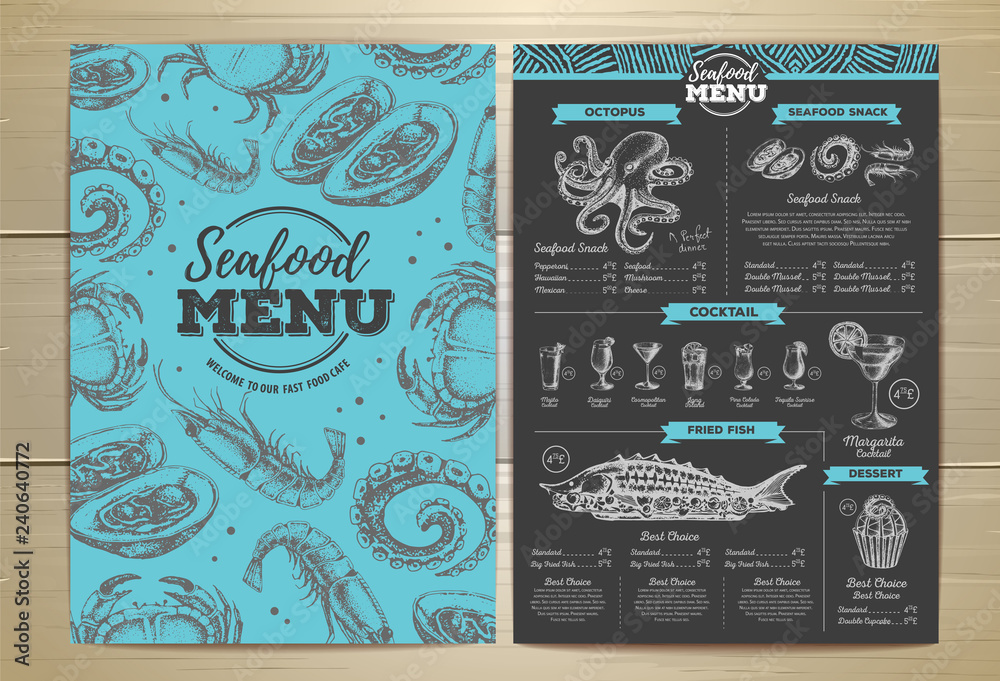 Naklejka Vintage seafood menu design