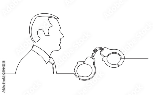 businessman thinking about criminal felony jail term - continuous line drawing