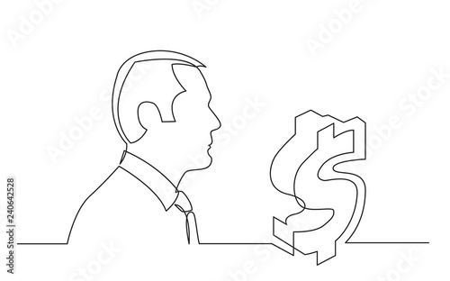 businessman thinking about money - continuous line drawing