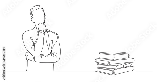 man thinking about best books - continuous line drawing