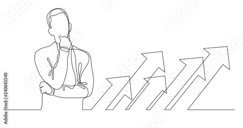 man thinking about team work - continuous line drawing