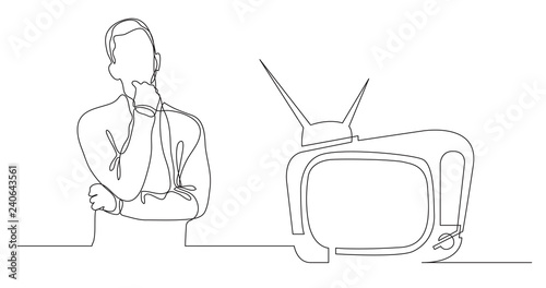 man thinking about television - continuous line drawing