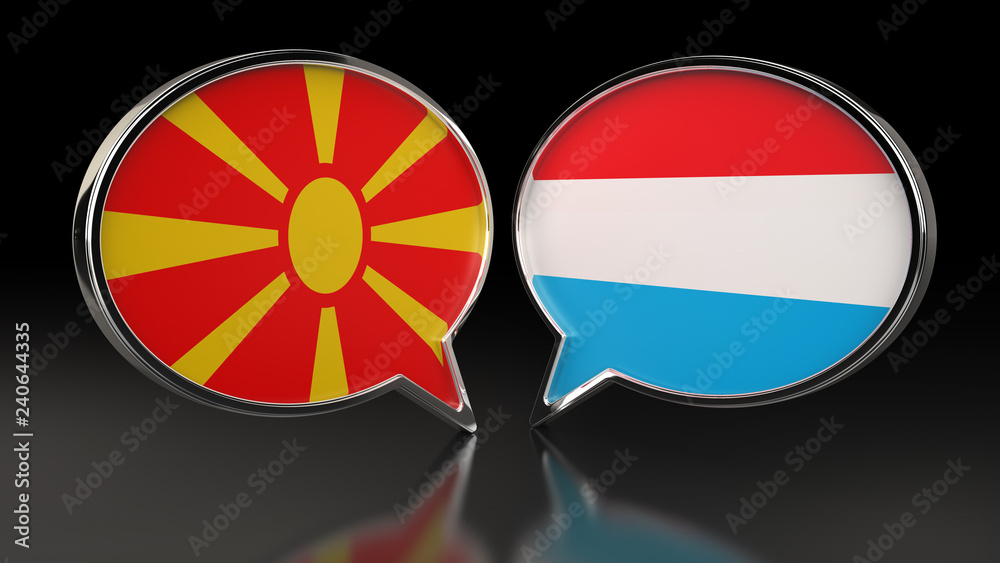 Naklejka premium Macedonia and Luxembourg flags with Speech Bubbles. 3D illustration